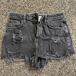 Distressed Black Denim Shorts
